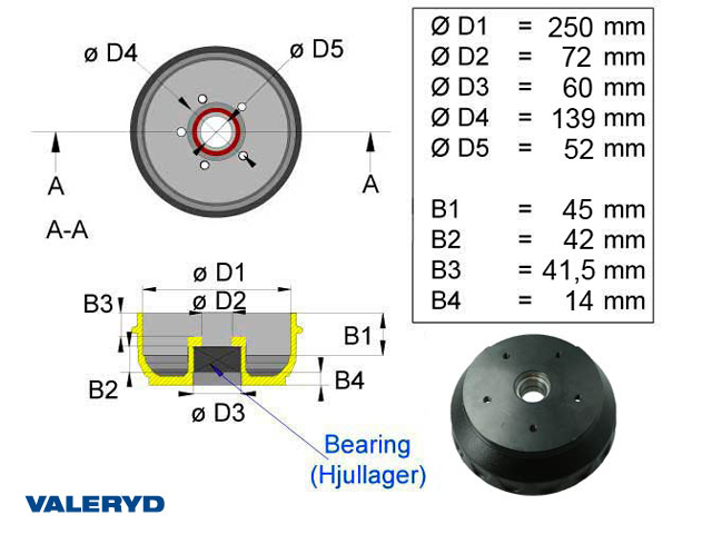 Bromstrumma 250x40 5x139 Knott Kompaktlager