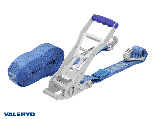 Spännbandsset 50mm med dubbla J-krokar, långt handtag. Längd 0,5+7,5m. 2500 daN