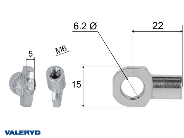 Fästögla för gasfjäder; L=22; M6, max 300N