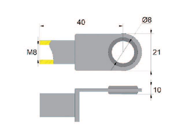 Fästögla för gasfjäder; L=40; M8