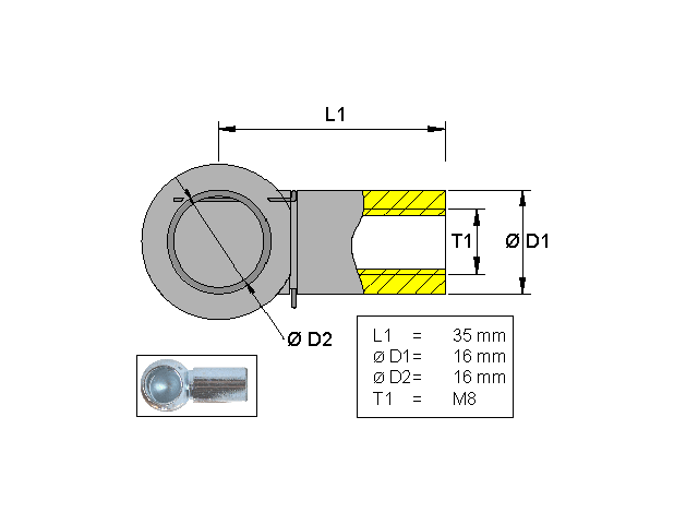 Kulhållare, Metall; L=35; M8