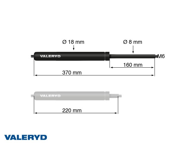 Gasfjäder Arctic L = 370 mm, L ihoptryckt = 220 mm, 600N, Ø18/8 mm, M6