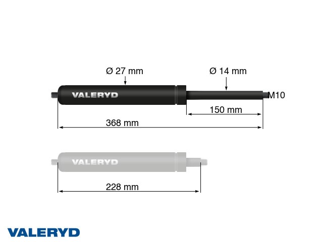 Gasfjäder Arctic L = 368 mm, L ihoptryckt = 228 mm, 2500N, Ø27/14 mm, M10